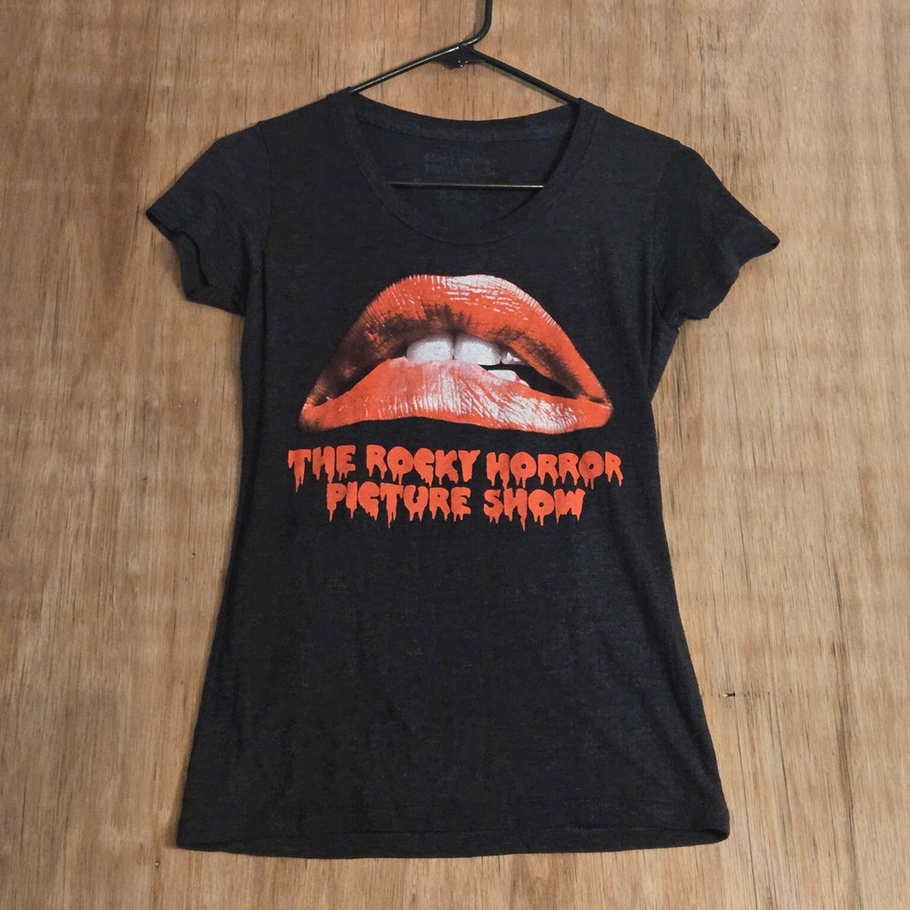 Rocky Horror Picture Show Graphic T-Shirt Charcoal Gray Lips Logo Womens Small